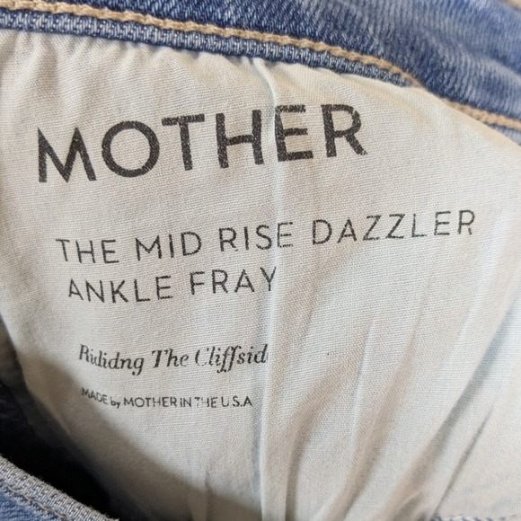 Mother The Mid Rise Dazzler Ankle Fray High Waisted Jeans Blue Raw Hem Womens 27 - Picture 9 of 11